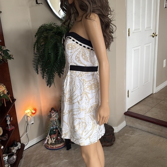 Lilly Pulitzer Christine Strapless Dress Gold Metallic Floral Black Beaded - Picture 4 of 15